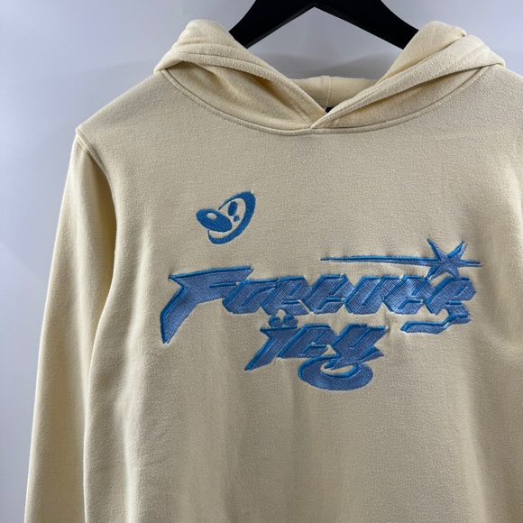 Forever Icy Light Yellow Hoodie – Size Medium, Blue Embroidered Front & Back - Picture 2 of 9